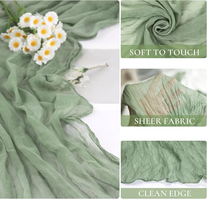 12 Pack Sage Green Cheesecloth Table Runner 35x120 Inch, 10Ft Boho Sheer Gauze - Image 2