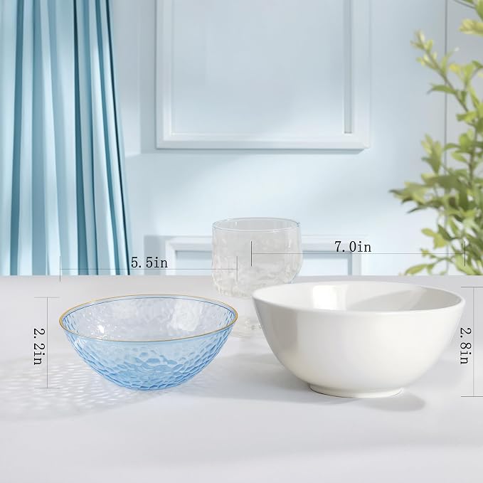 50 Pack 12 Ounce Blue Plastic Bowls Hammered Clear Bowl - Image 4