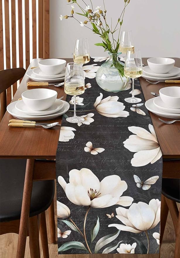 Farmhouse Floral Table Runners 60 Inches Long, Cotton Linen Fabric Table Runner - Image 2