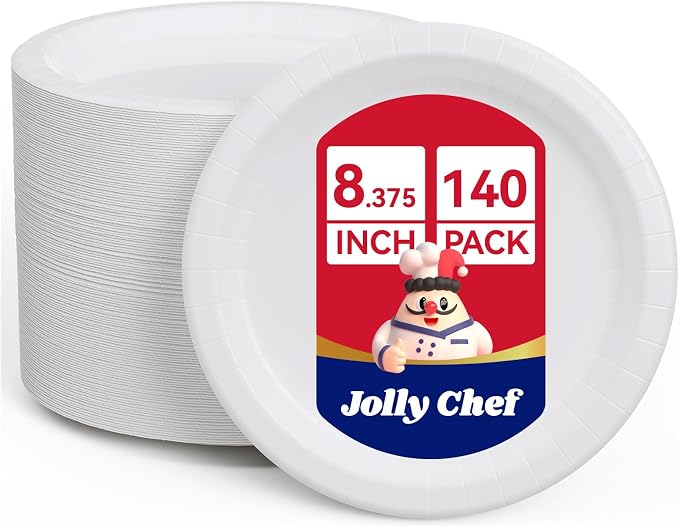 8.37 inch Disposable Paper Plates 140 Count, Heavy Duty Paper Plates by JOLLYCHEF