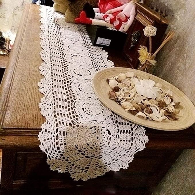 Cotton Handmade Crochet Lace Table Runner Dark Brown 12x60 Inch | Oval - Image 5