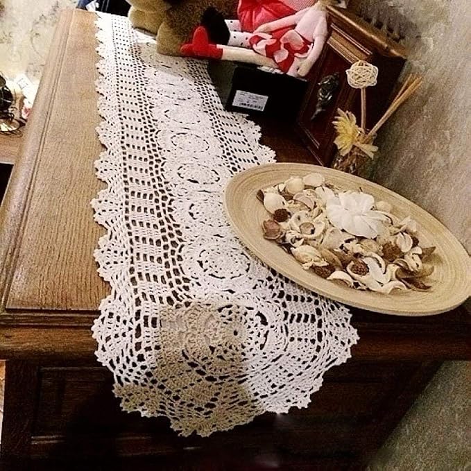 Cotton Handmade Crochet Lace Oval Table Runner White 12x84 Inch - Image 5