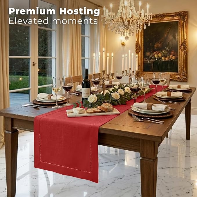 Signature Linen™ by D'Moksha Racing Red Table Runner 120 Inches Long, 100% Pure - Image 3