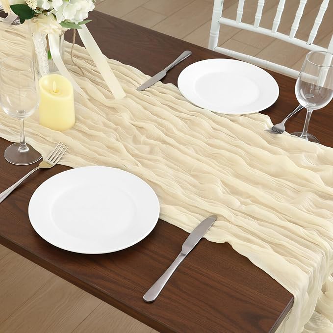6 Pack Ivory Cream Cheesecloth Table Runner 120 Inch Boho Wedding Decor | - Image 7