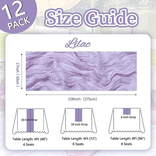 12 Pack Lilac Purple Cheesecloth Table Runner 17 x 108 Inch | Boho Gauze Cheese - Image 2