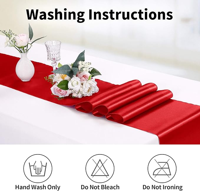 10-Pack Satin Table Runner Red 12 x 108 inches Long, Table Runners - Image 6