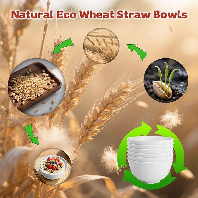 Wheat Straw Camping Bowls Sets of 6, Unbreakable 26oz Lightweight Bowls Sets - Image 6
