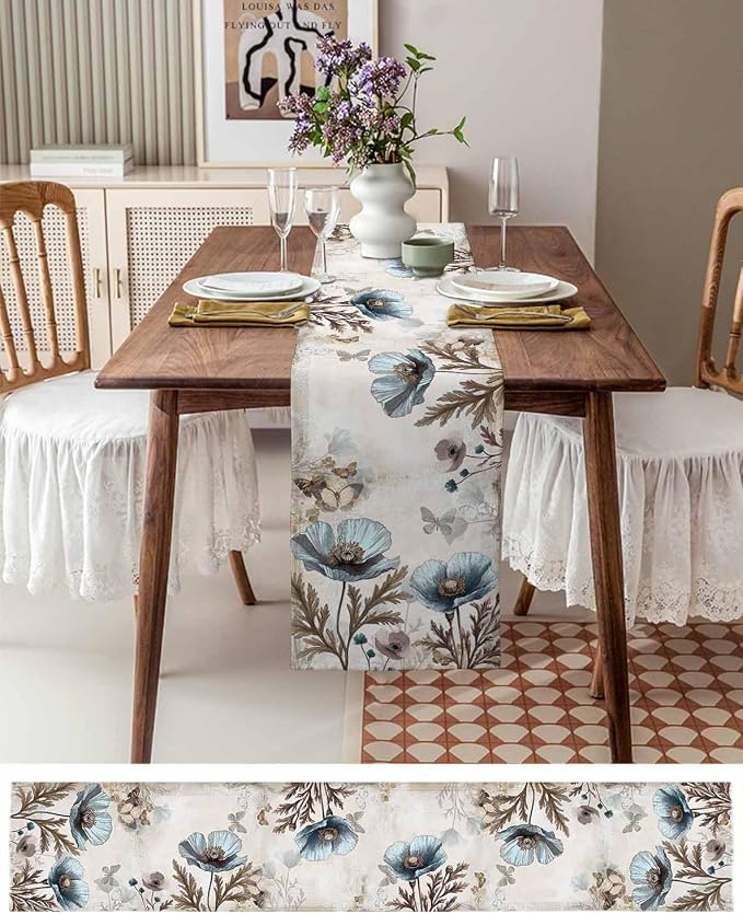 Vintage Tulip Flowers Table Runners 70 Inches Long, Cotton Linen Fabric Table - Image 6