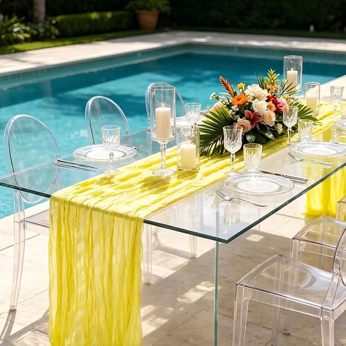 3 Pack Yellow Cheesecloth Table Runner 21 x 120 Inch Boho Gauze Sheer Table - Image 4