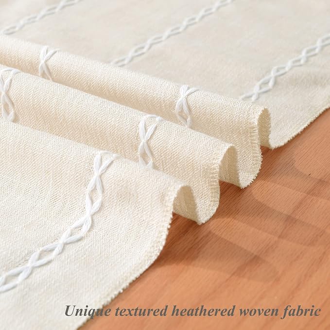 Wracra Rustic Linen Table Runner, Ivory Table Runners 72 inches Long | Raised - Image 3
