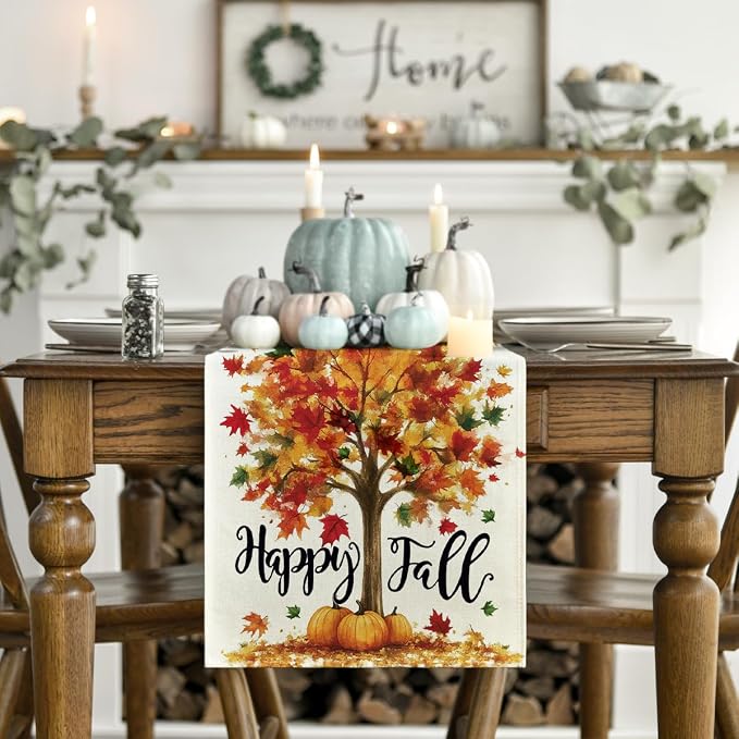 Artoid Mode 210 GSM Fall Table Runner 13x90 Inch Home Party Decor | Maple Tree - Image 2