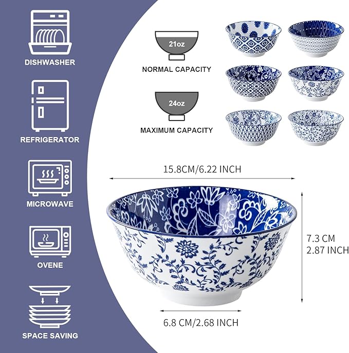 Ceramic Soup Bowls Set - 24 Oz Deep Cereal Bowl - Image 4