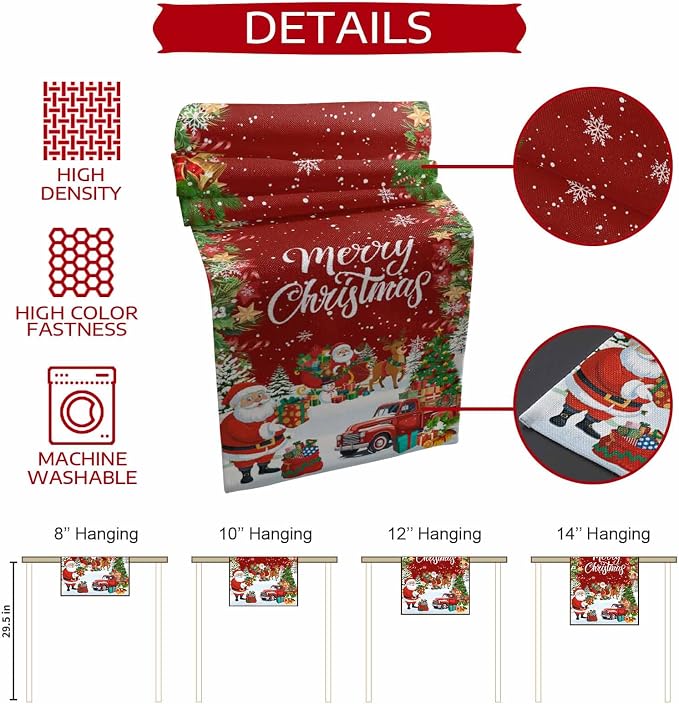 Merry Christmas Table Runner 36 Inches Long, Santa Xmas Tree Snowflake Table - Image 7