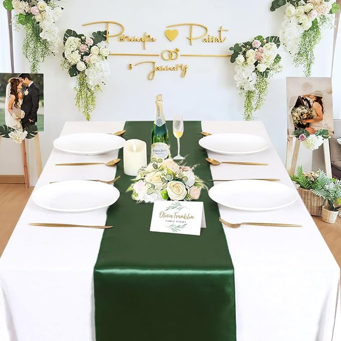 Forest Green Table Runners 20 Pack 12x108 inch Silk Satin Smooth Fabric | Satin - Image 2