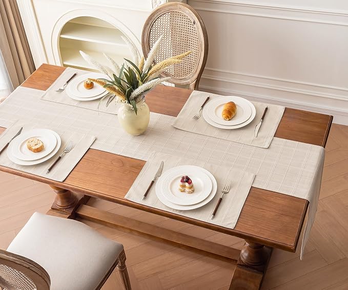 Linen Textured Table Runner, Ivory Table Runners 72 Inches Long | Raised Grid - Image 7