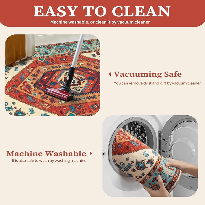 SERISSA Boho Area Rugs for Entryway, 3x4 Washable Non-Slip Kitchen Rug - Image 3