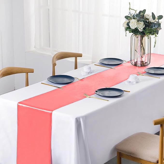 SiinvdaBZX 4 Pcs Coral Satin Table Runner 12 x 108 inches Long | Bright Smooth - Image 2