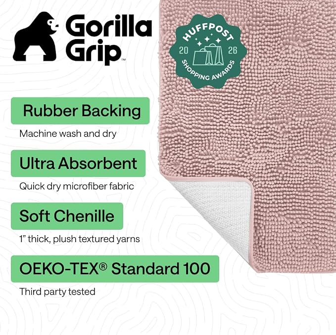GORILLA GRIP Bath Rug Mat 44x26, Soft Absorbent Chenille, Quick Dry Microfiber - Image 2