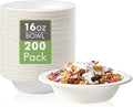 Vplus 200 Pack 16 OZ Compostable Paper Bowls, Bagasse Bowls，White | Disposable by Vplus