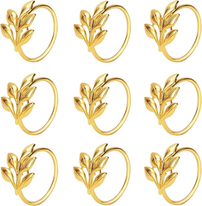 KPOSIYA Set of 50 Leaf Napkin Rings Metal Gold Napkin Holder Table Napkin Rings by KPOSIYA