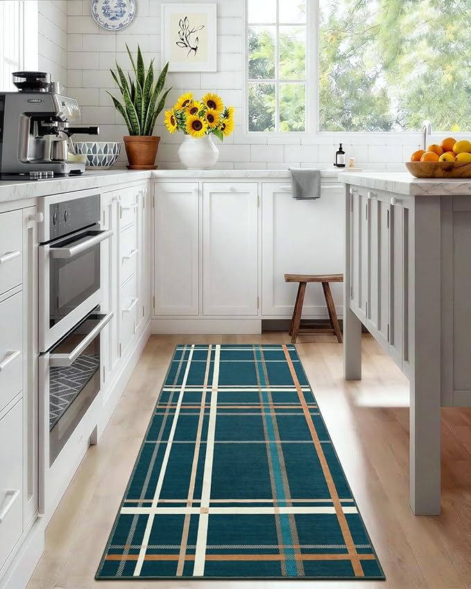 Terrug Plaid Runner Rugs for Kitchen, Soft Low Pile Stain Resistance Carpet for by TerrugHomeDecor