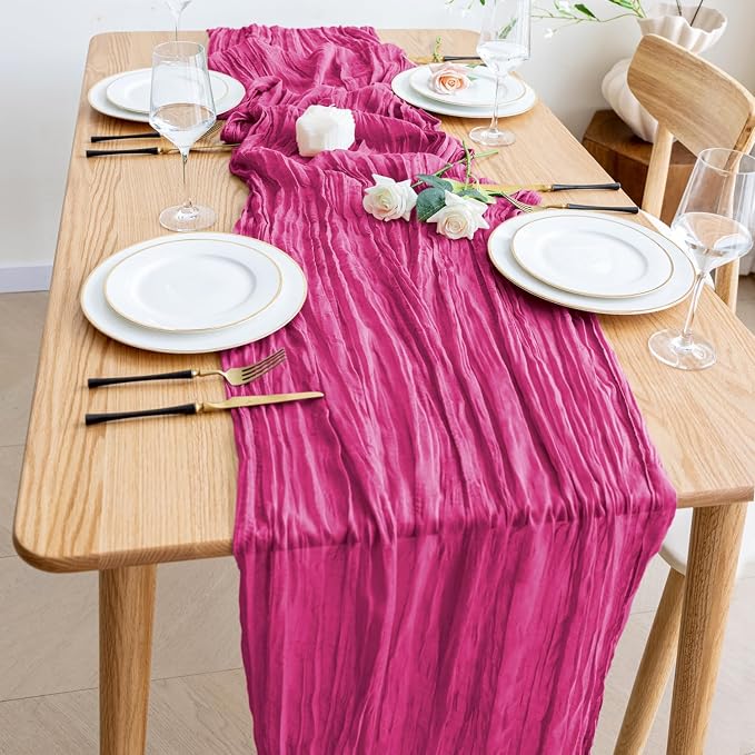 Cheesecloth Table Runner Fushia 10FT Boho Gauze Runner - Image 6