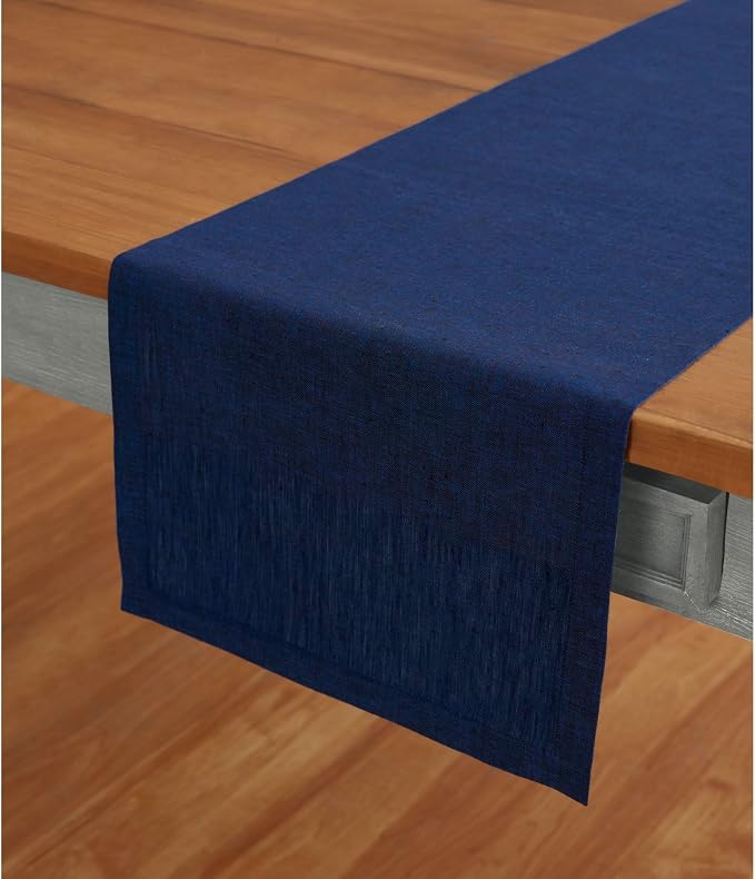 Solino Home 100% Pure Linen Table Runner Royal Blue, Athena 14 x 156 in | Table by SolinoHome