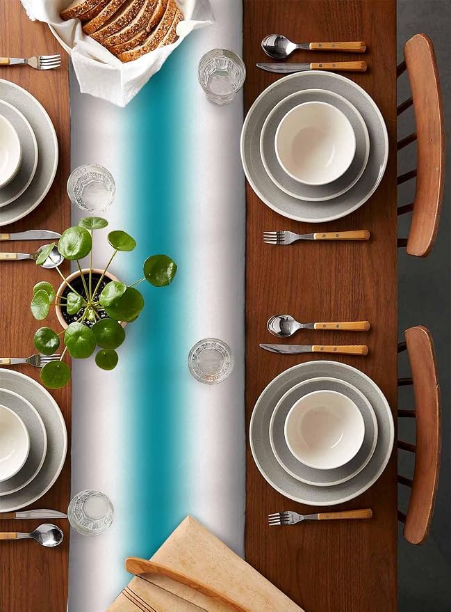 Turquoise Gray Ombre Table Runners 36 Inches Long, Farmhouse Teal Gradient - Image 5
