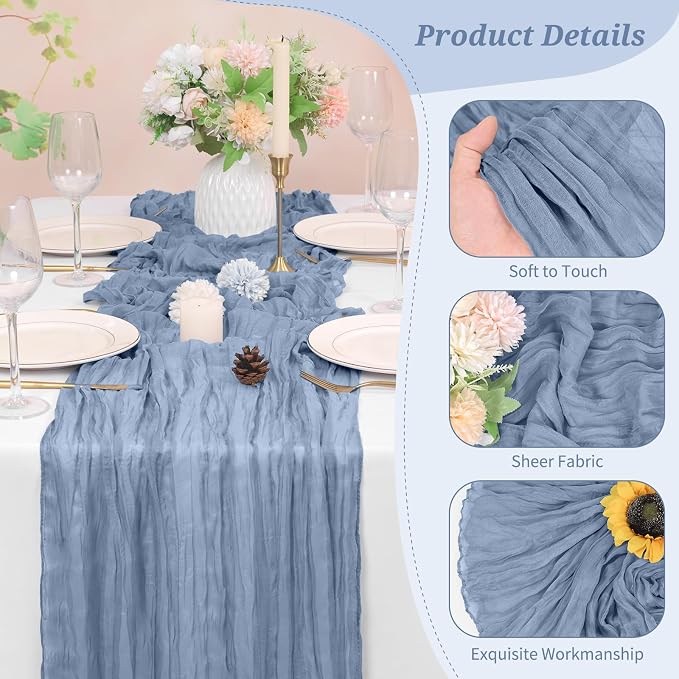 Pesonlook Cheesecloth Table Runner Dusty Blue, 10 Pack 17.7x108 inch, Long | - Image 3