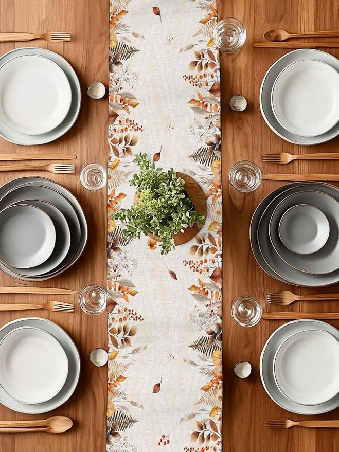 White Golden-Yellow Pumpkin Fall Table Runner 108 Inches Long, Thanksgiving - Image 7
