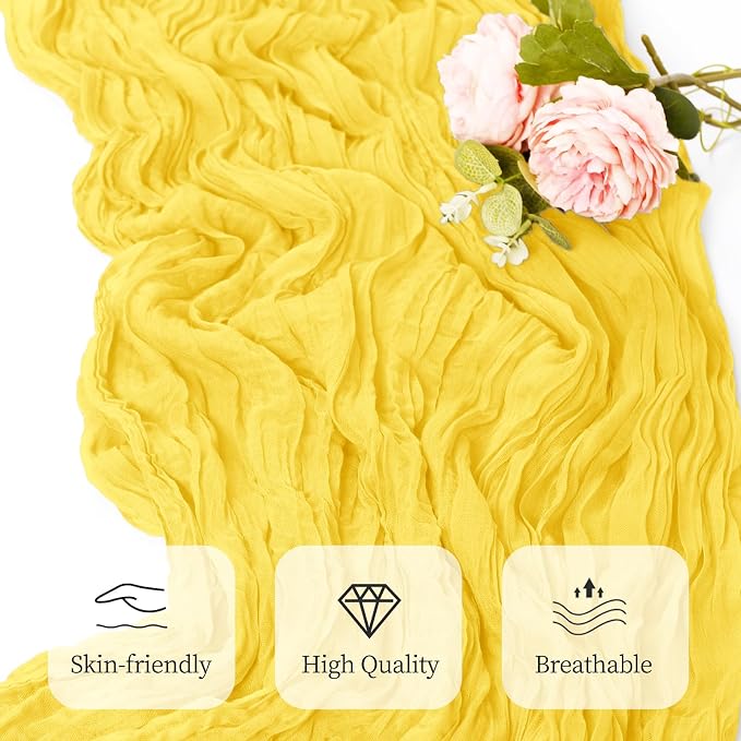 12 Pack Lemon Yellow Cheesecloth Table Runner 17x108 Inch Semi Sheer Boho Gauze - Image 5