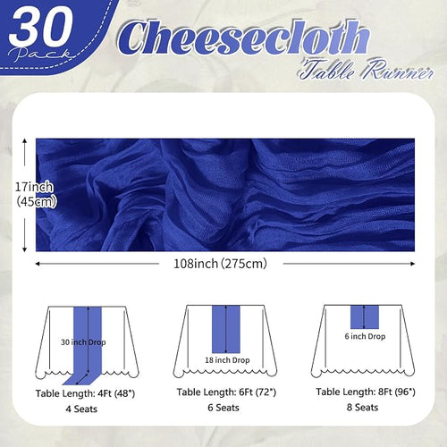 30 Pack Royal Blue Cheesecloth Table Runner 17 x 108 inch Cheese Cloth Table - Image 2