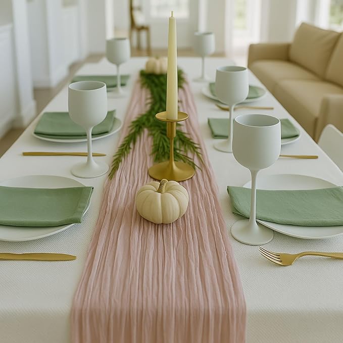 6 Pack Dusty Pink 10FT Cheesecloth Table Runners –120 Inch Blush Gauze Boho - Image 5