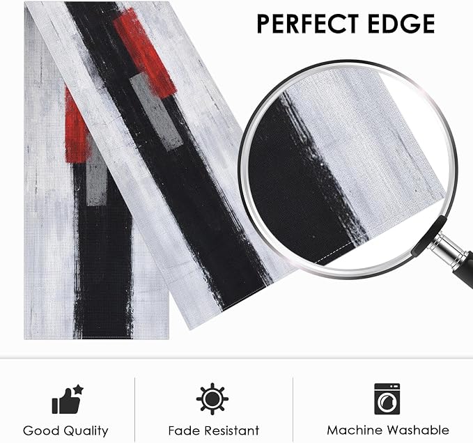 Emvency Table Runner, 13x60 Inch, Modern Art Painting | Black Red Dining Decor - Image 3
