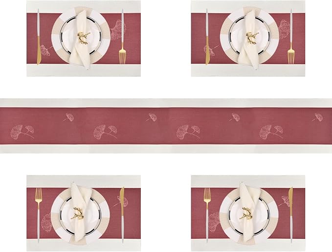 PIGCHCY Elegant Placemats with Matching Table Runner, Washable Durable Plastic by PIGCHCY