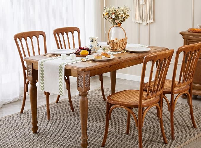Embroidered Table Runner, Light Green Table Runners 108 Inches Long | Linen - Image 6