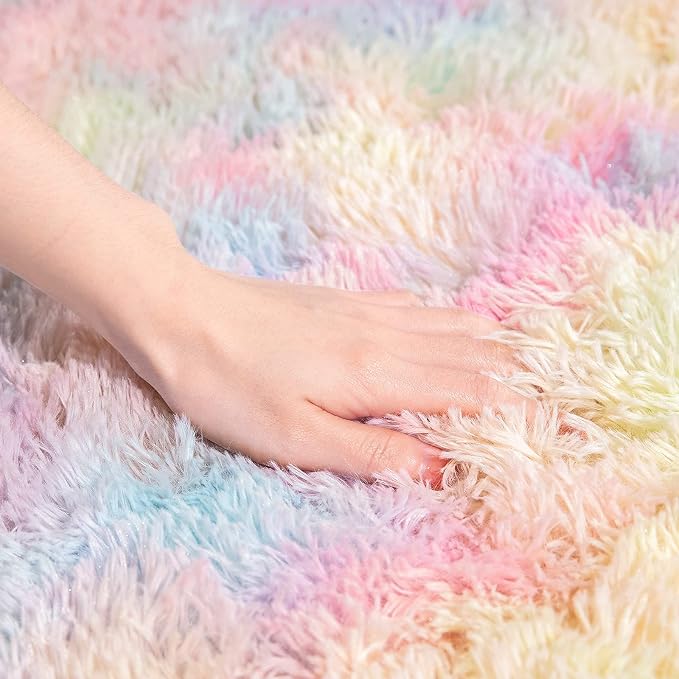 AROGAN Soft Rainbow Area Rugs for Girls Room 4x6 Feet, Fluffy Girls Bedroom Rugs - Image 3