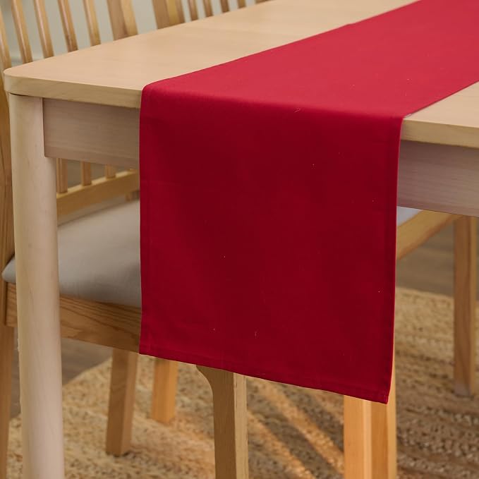 Encasa XO Table Runner, Cotton Canvas Dining Runner 13"x48" | Deep Red by EncasaXO