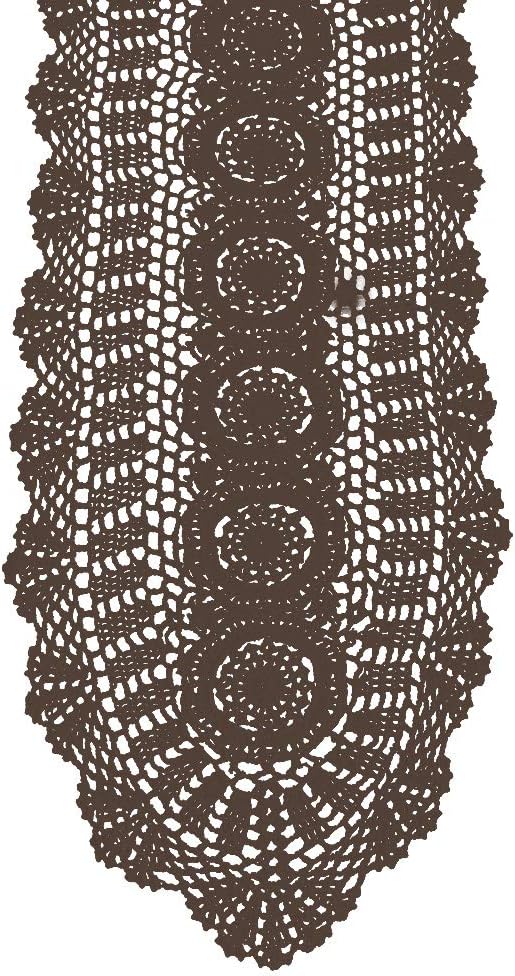 Cotton Handmade Crochet Lace Table Runner Dark Brown 12x72 Inch | Oval by KEPSWET