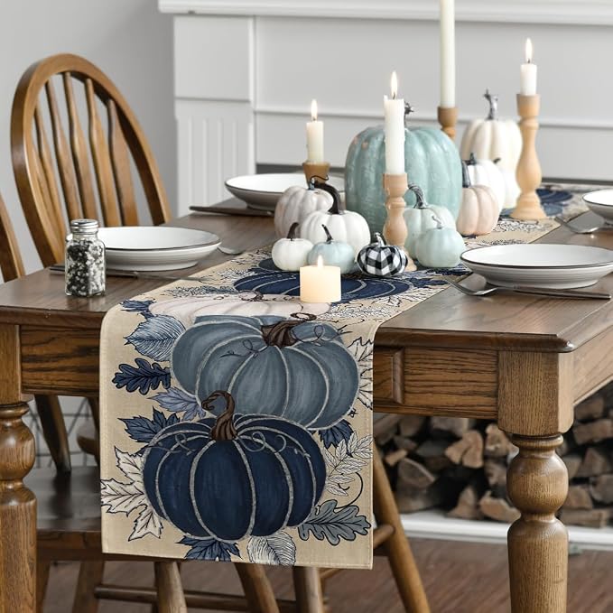 Artoid Mode 210 GSM Fall Table Runner 13x72 Inch Home Party Decor | Blue and - Image 3