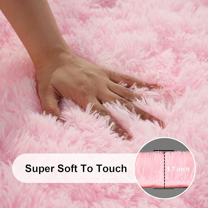 Pink Rug for Bedroom, 3x5 Fluffy Area Rugs for Living Room, Small Fuzzy Shag - Image 2