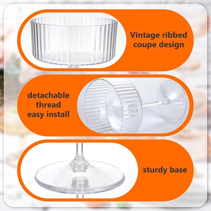 Jingmore 6 Pcs Ribbed Martini Glasses 10 oz Disposable Plastic Vintage Ribbed - Image 4