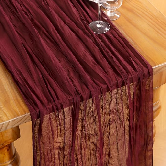 DeZerlor Burgundy Cheesecloth Table Runner 1 Pack Christmas Runner | 120Inches - Image 2