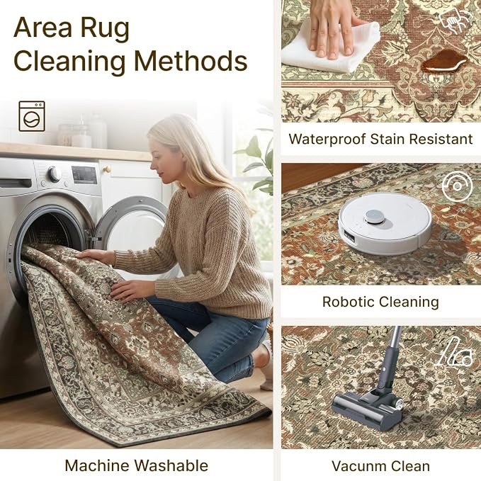 2x3 Rug for Entryway Hallway-Vintage Farmhouse Boho Floral Neutral Washable - Image 4