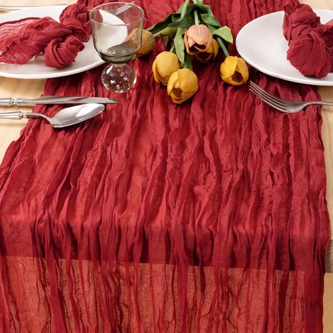 Red Gauze Cheesecloth Table Runner 10ft Boho Annniversary Party Decor | by MLMC