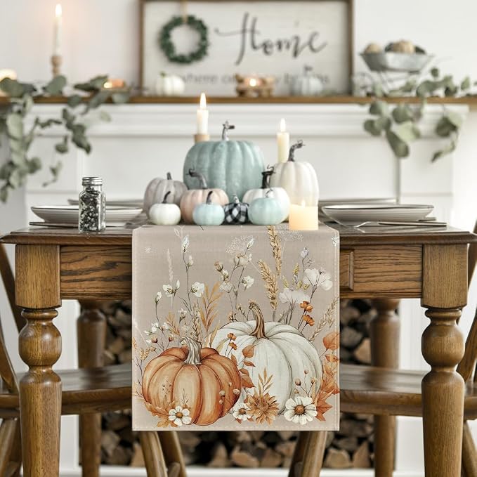 Artoid Mode 210 GSM Fall Table Runner 13x48 Inch Home Party Decor | Pumpkins - Image 2