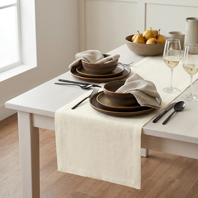 Solino Home 100% Linen Dining Table Runner Ivory Woven, Fete 14 x 72 in | Table by SolinoHome