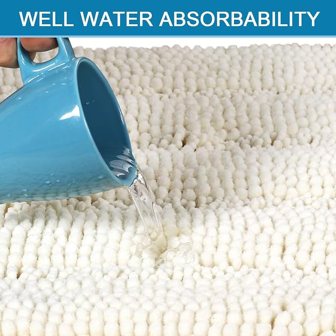 H.VERSAILTEX Bath Mats for Bathroom Non Slip Thick Chenille Striped Bath Rug - Image 5