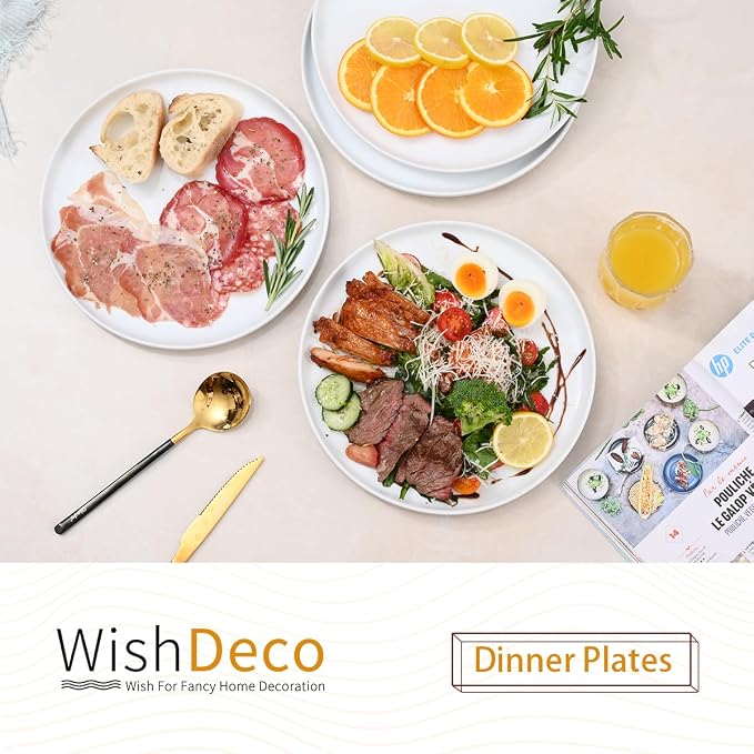 White Dinner Plates Set of 4, Ceramic Dining Plates 10.5 inch, Large Salad Plate - Image 2