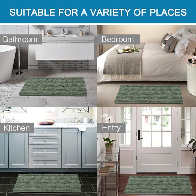 H.VERSAILTEX Bath Mats for Bathroom Non Slip Extra Thick Chenille Striped Bath - Image 6